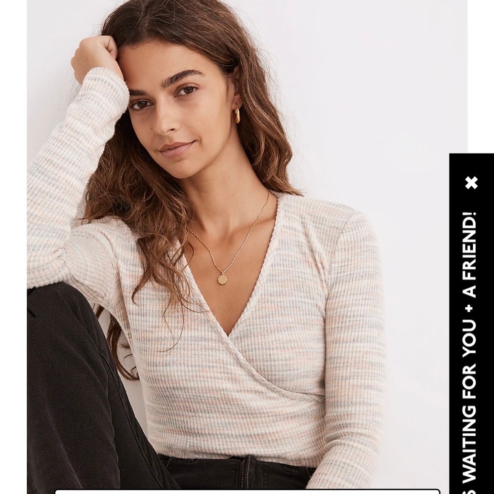 Madewell soft Space dye faux wrap top, new size small